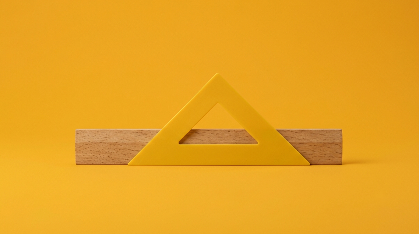 A wooden ruler and a yellow set square, on a yellow background